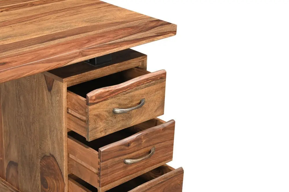 54" Brown Live Edge Solid Wood Writing Desk With Three Drawers - NOBLE HOME INTERIORS