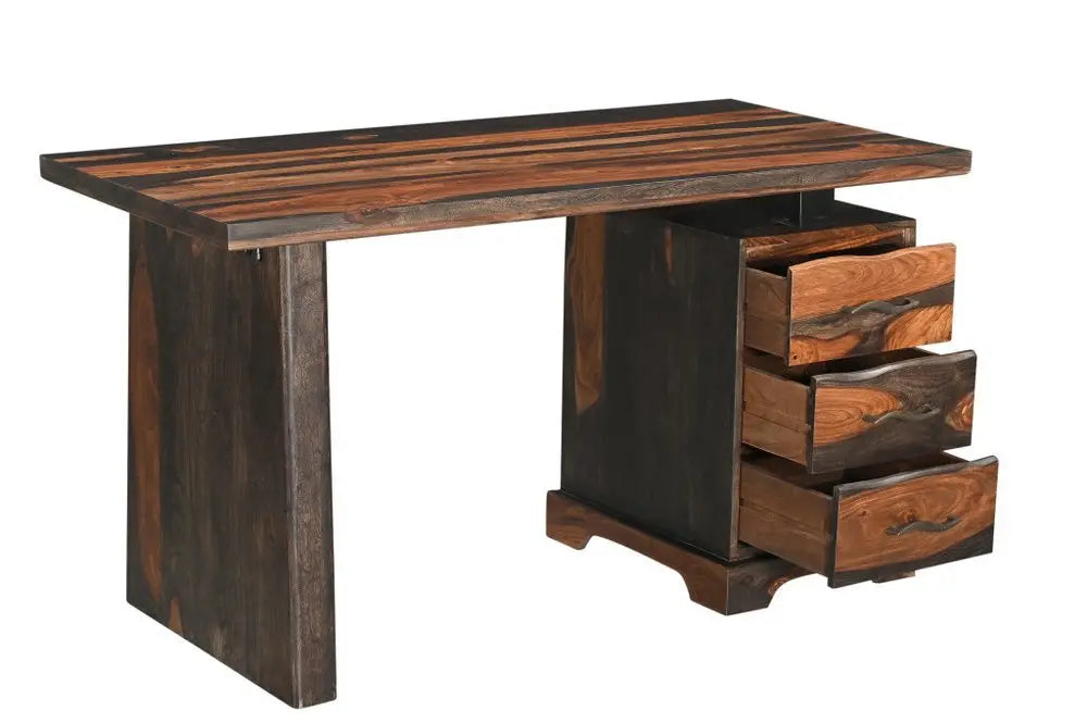 54" Dark Brown and Light Brown Solid Wood Writing Desk With Three Drawers - NOBLE HOME INTERIORS