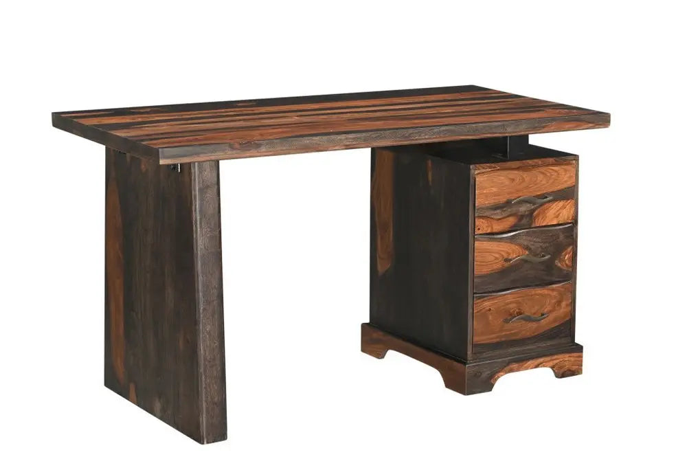 54" Dark Brown and Light Brown Solid Wood Writing Desk With Three Drawers - NOBLE HOME INTERIORS