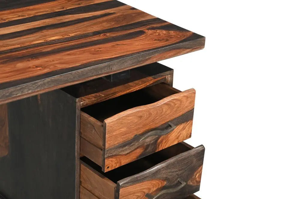 54" Dark Brown and Light Brown Solid Wood Writing Desk With Three Drawers - NOBLE HOME INTERIORS