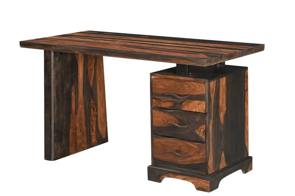 54" Dark Brown and Light Brown Solid Wood Writing Desk With Three Drawers - NOBLE HOME INTERIORS