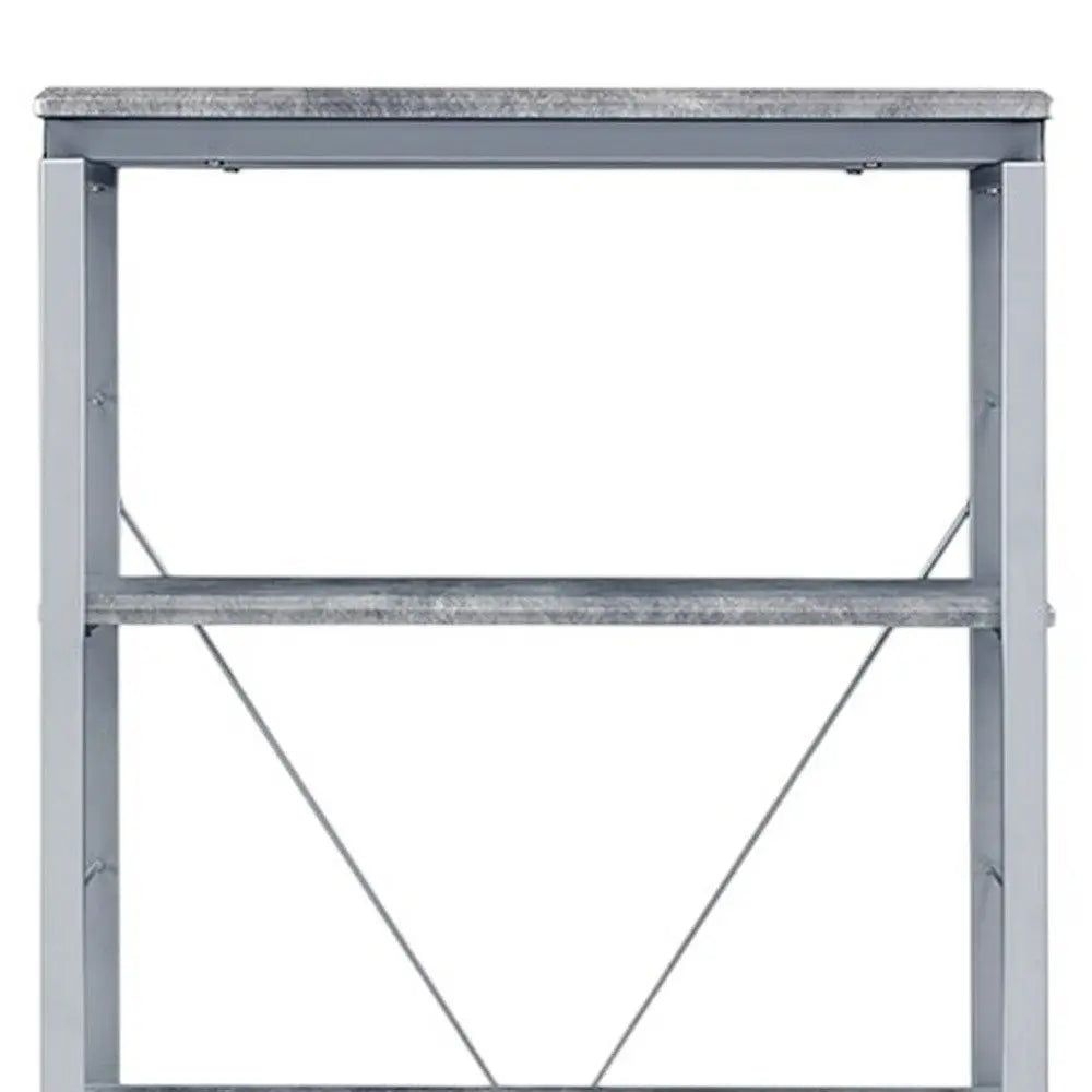 54" Gray And Silver Metal and Wood Four Tier Etagere Bookcase - NOBLE HOME INTERIORS