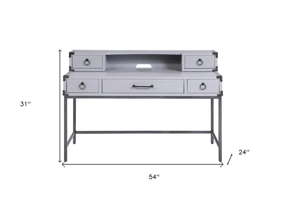 54" Gray Wood Writing Desk With Five Drawers - NOBLE HOME INTERIORS