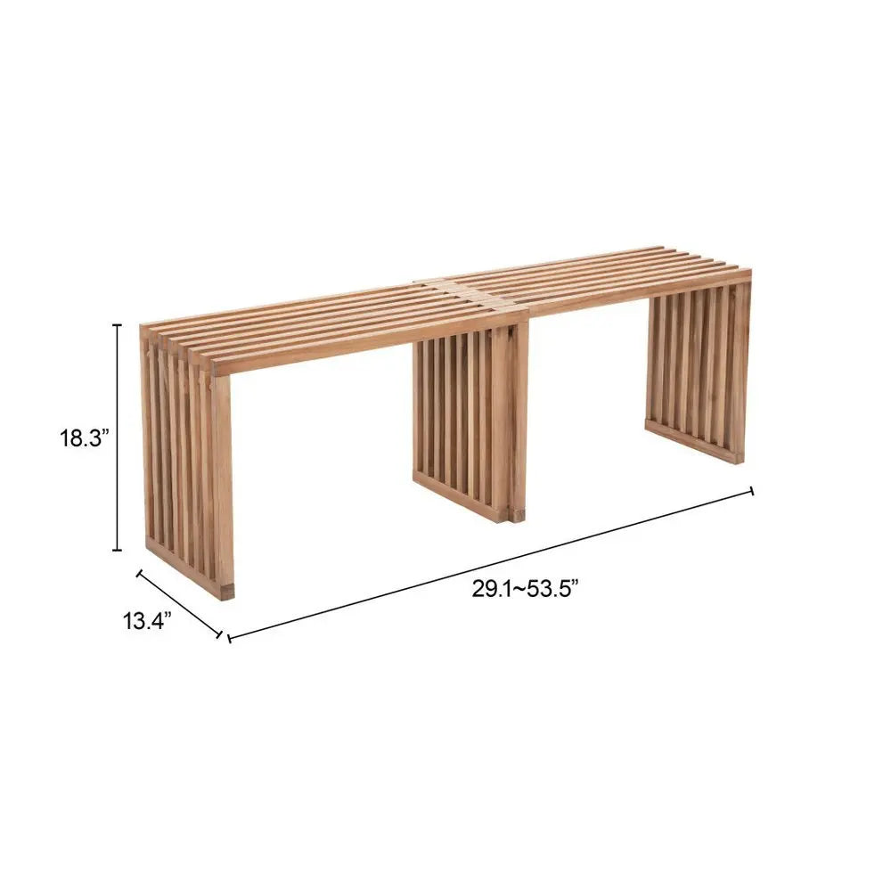 54" Natural Solid Wood Extendable Indoor Outdoor Bench - NOBLE HOME INTERIORS