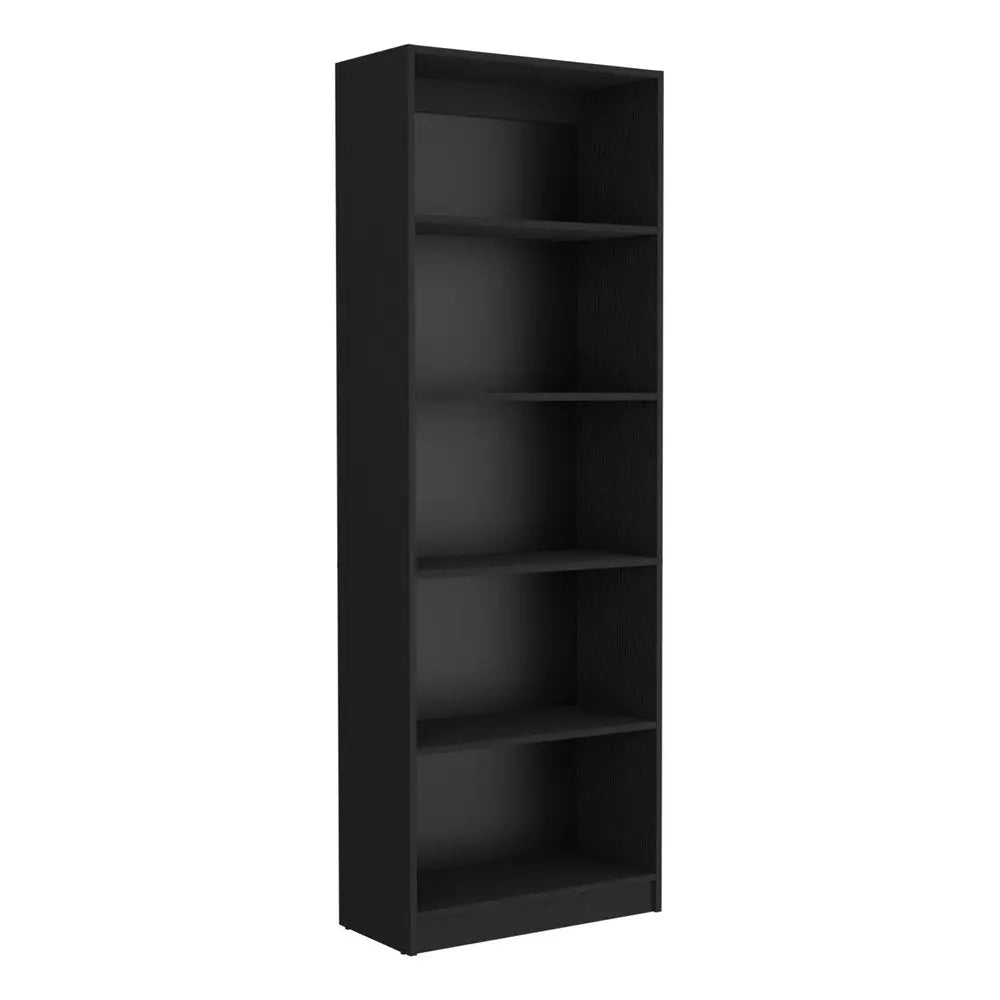 71" Black Wood Five Tier Bookcase HomeRoots