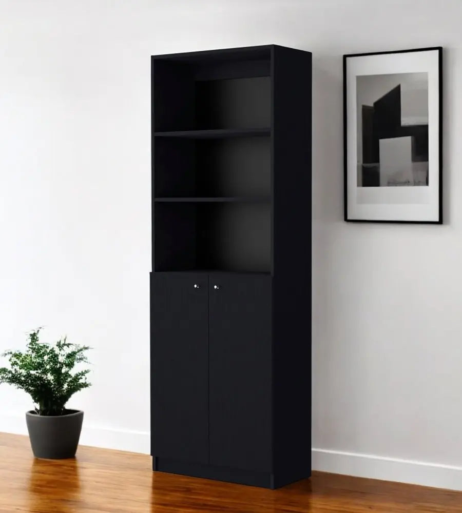 71" Black Five Tier Bookcase with Two doors HomeRoots