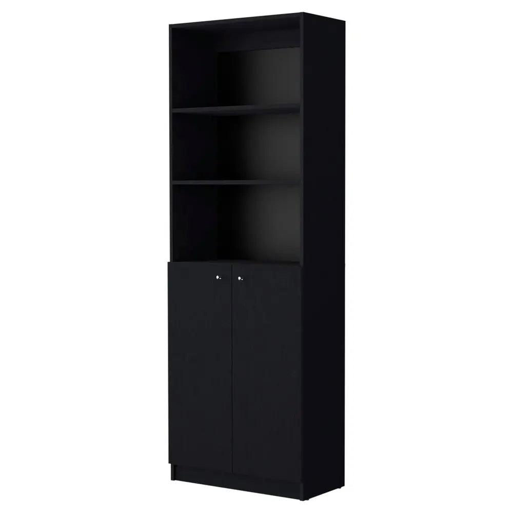 71" Black Five Tier Bookcase with Two doors HomeRoots