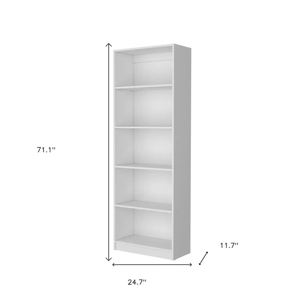 71" White Wood Five Tier Bookcase HomeRoots
