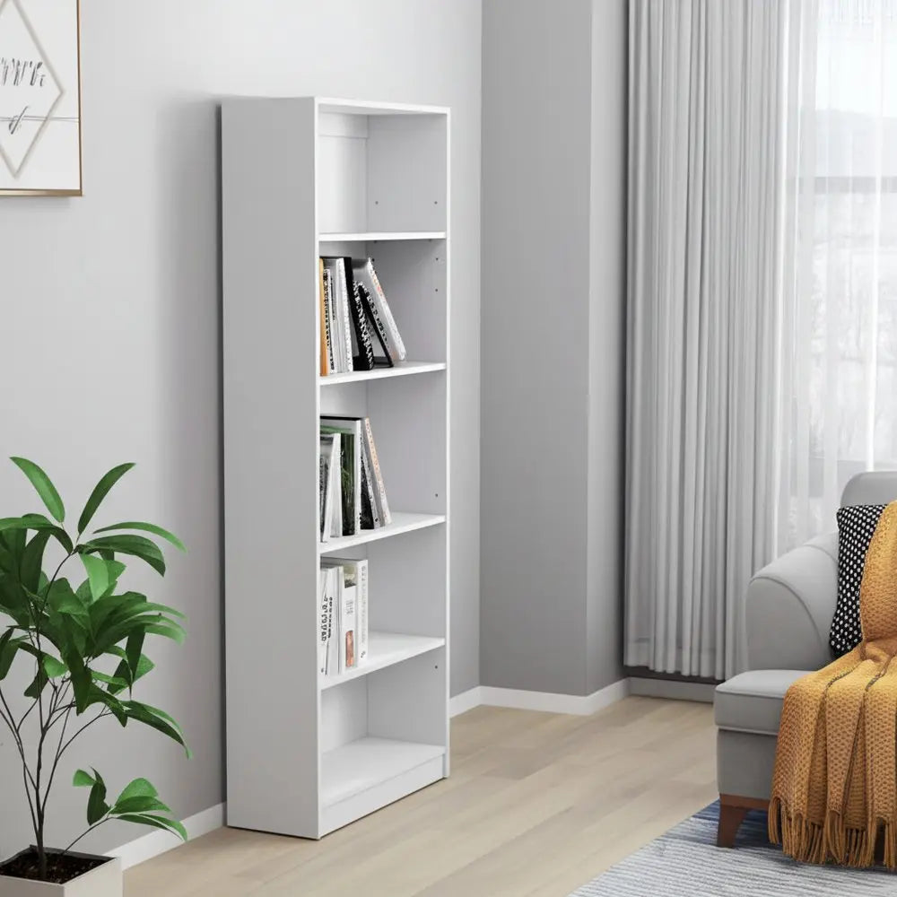 71" White Wood Five Tier Bookcase HomeRoots