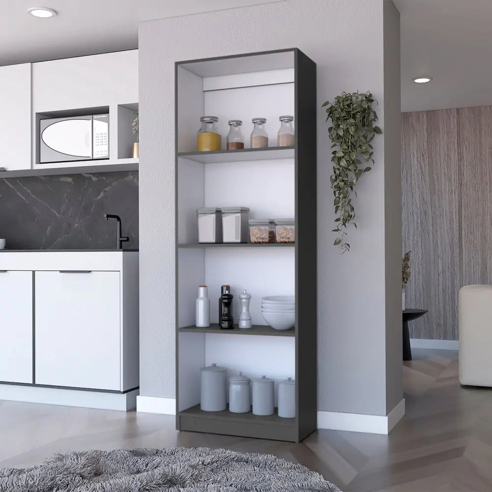 71" Gray And White Wood Four Tier Bookcase HomeRoots