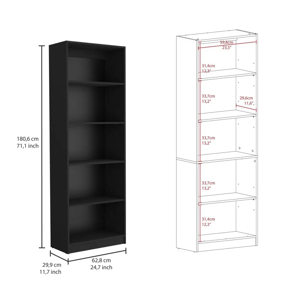 71" Black Five Tier Bookcase HomeRoots