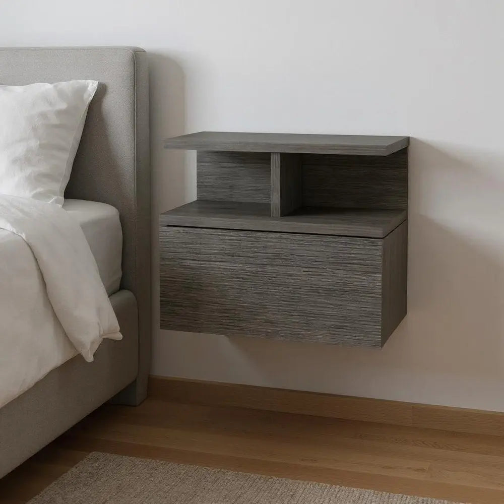 13" Dark Gray Wood One Drawer Floating Nightstand HomeRoots