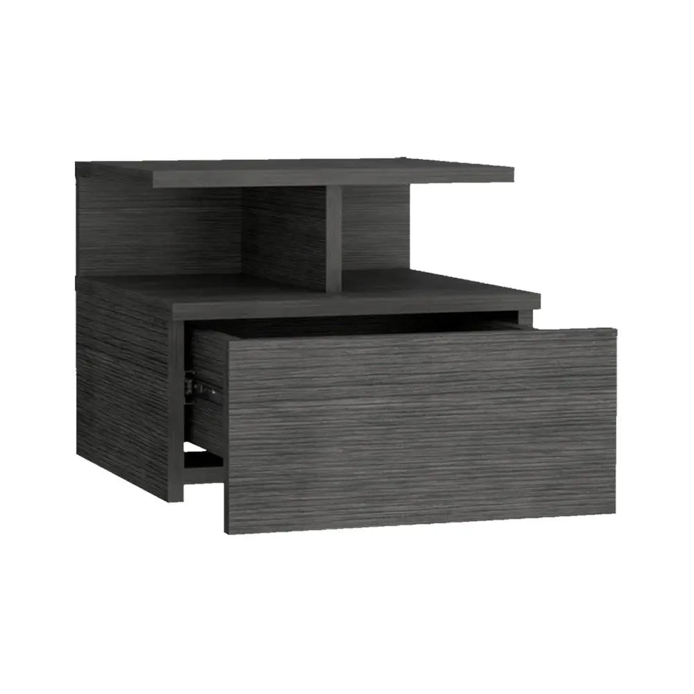 13" Dark Gray Wood One Drawer Floating Nightstand HomeRoots