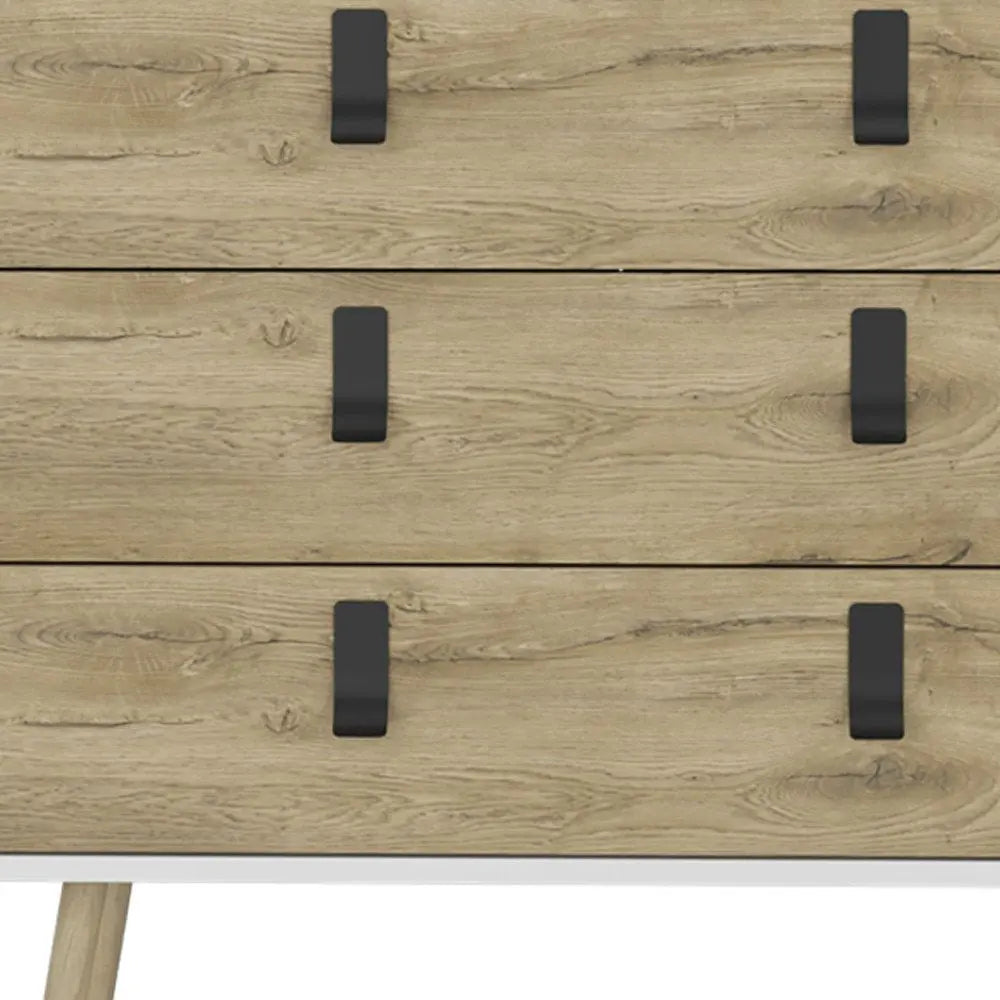 32" White and Natural Three Drawer Dresser HomeRoots