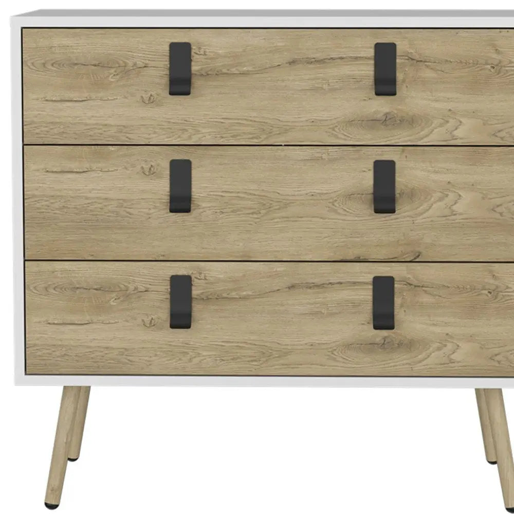 32" White and Natural Three Drawer Dresser HomeRoots