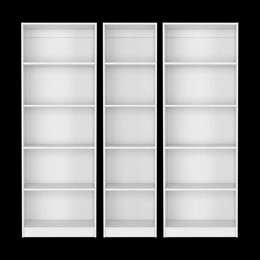Set of Three White Wood Five Tier Modular Bookcase HomeRoots
