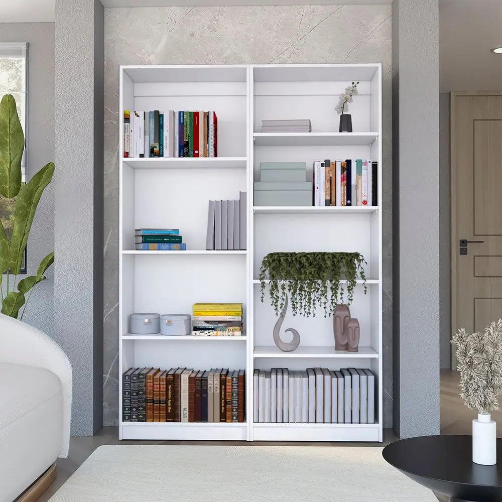 Set of Two White Wood Nine Tier Modular Bookcase HomeRoots