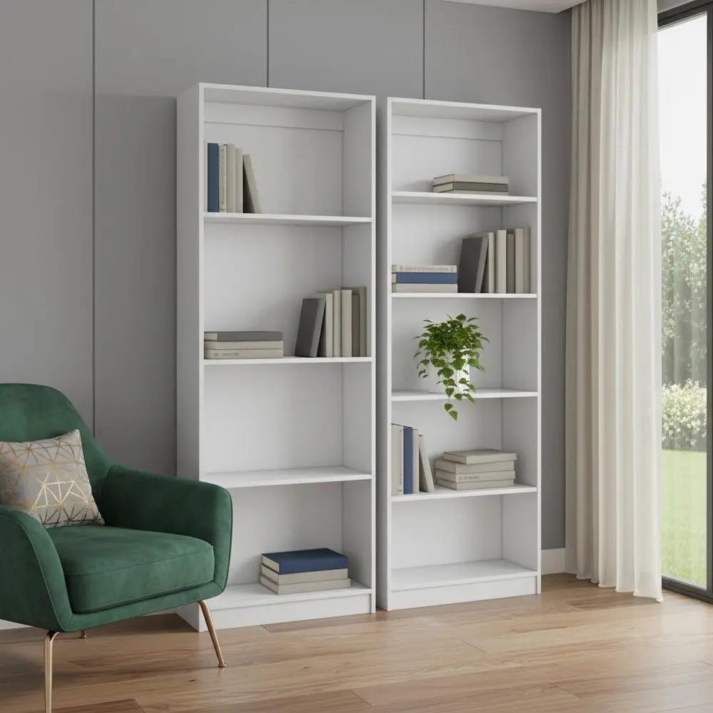 Set of Two White Wood Nine Tier Modular Bookcase HomeRoots