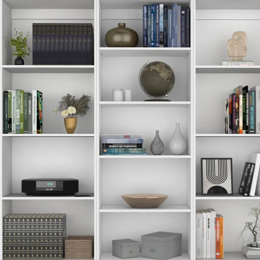 Set of Three White Wood Thirteen Tier Modular Bookcase HomeRoots