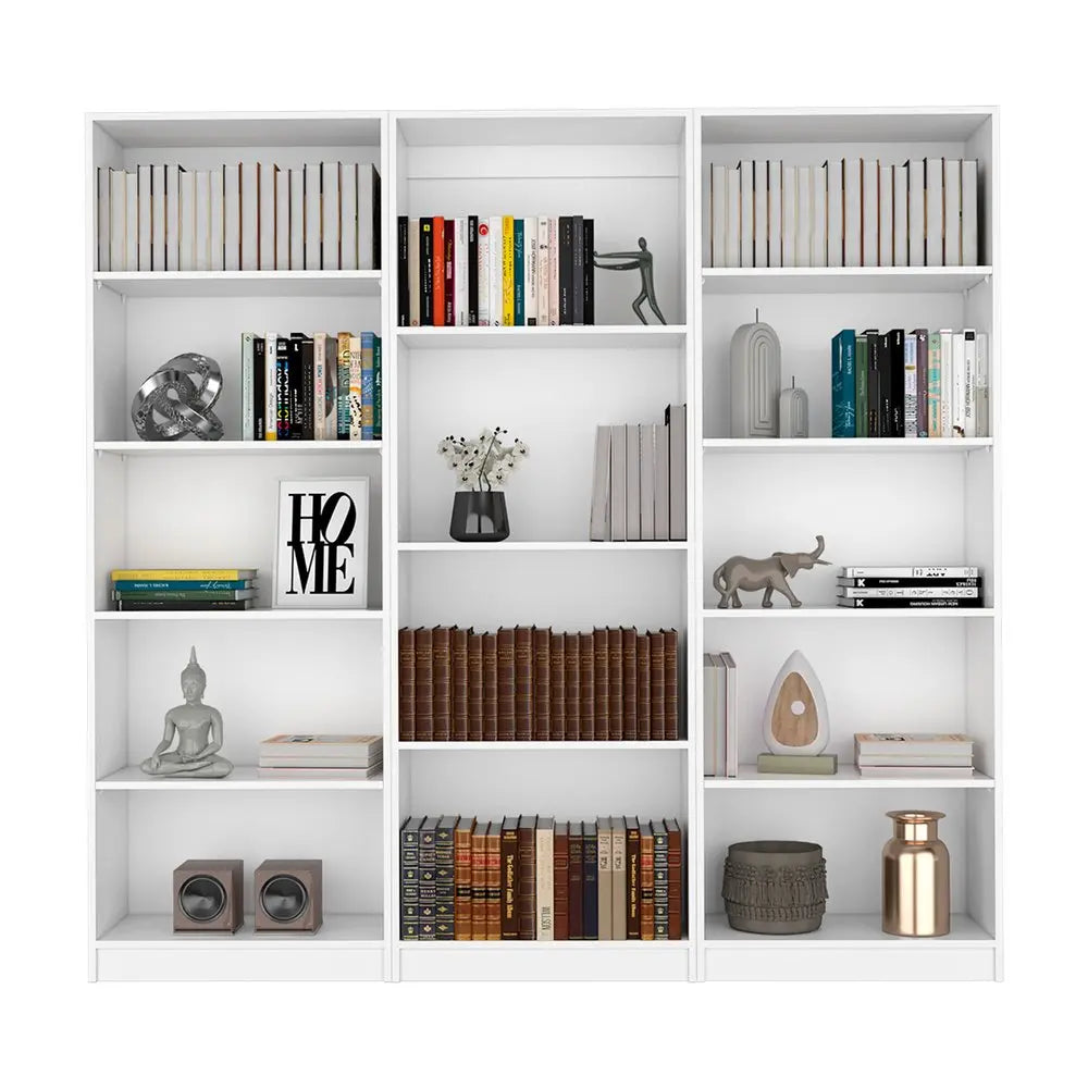 Set of Three White Wood Fourteen Tier Modular Bookcase HomeRoots