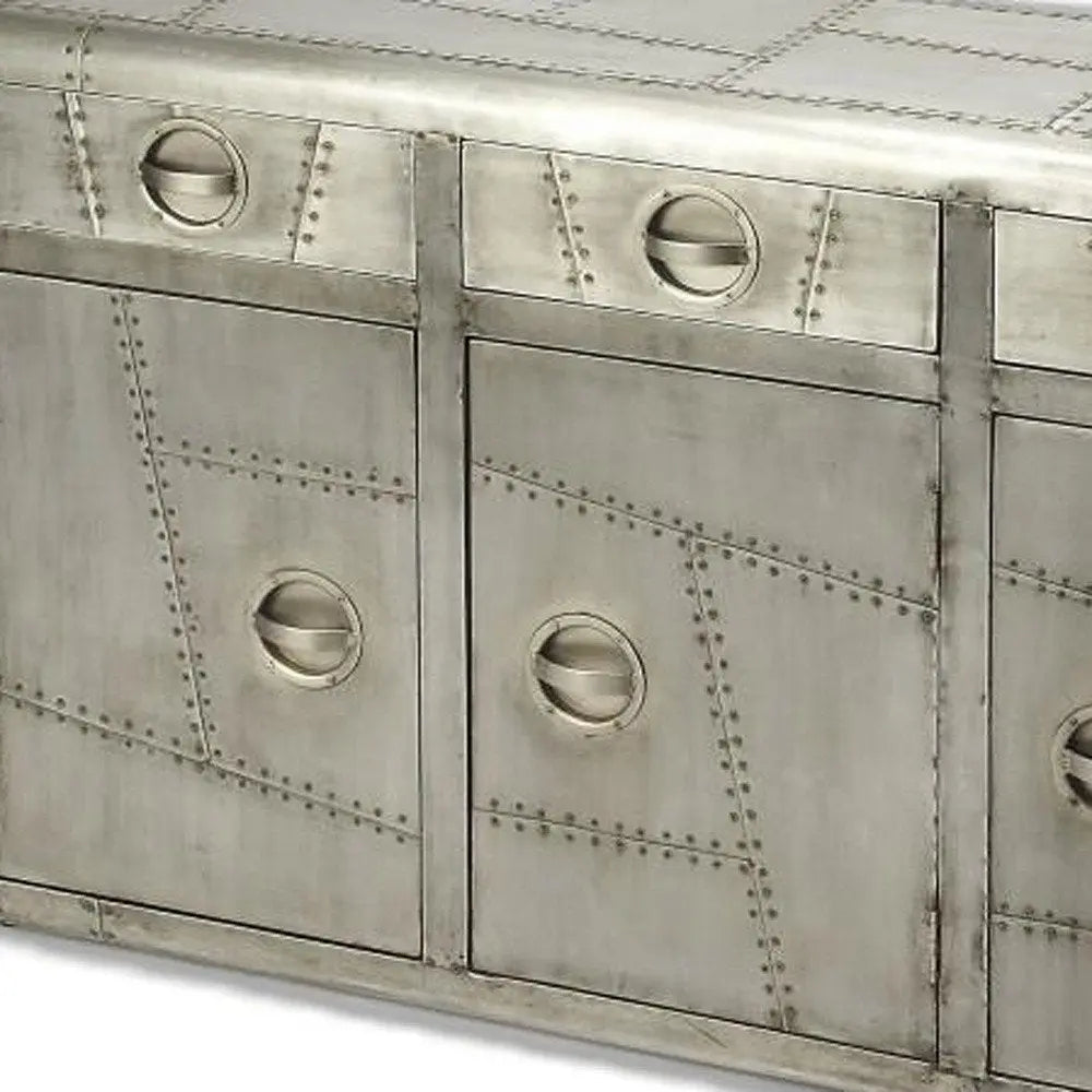 55" Silver Steel Console Accent Cabinet With Three Drawers - NOVA HOME FURNITURE