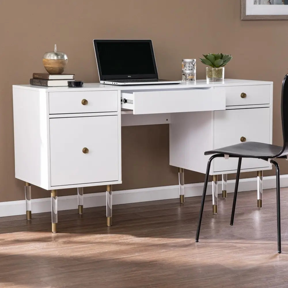 55" White Writing Desk With Four Drawers - NOBLE HOME INTERIORS