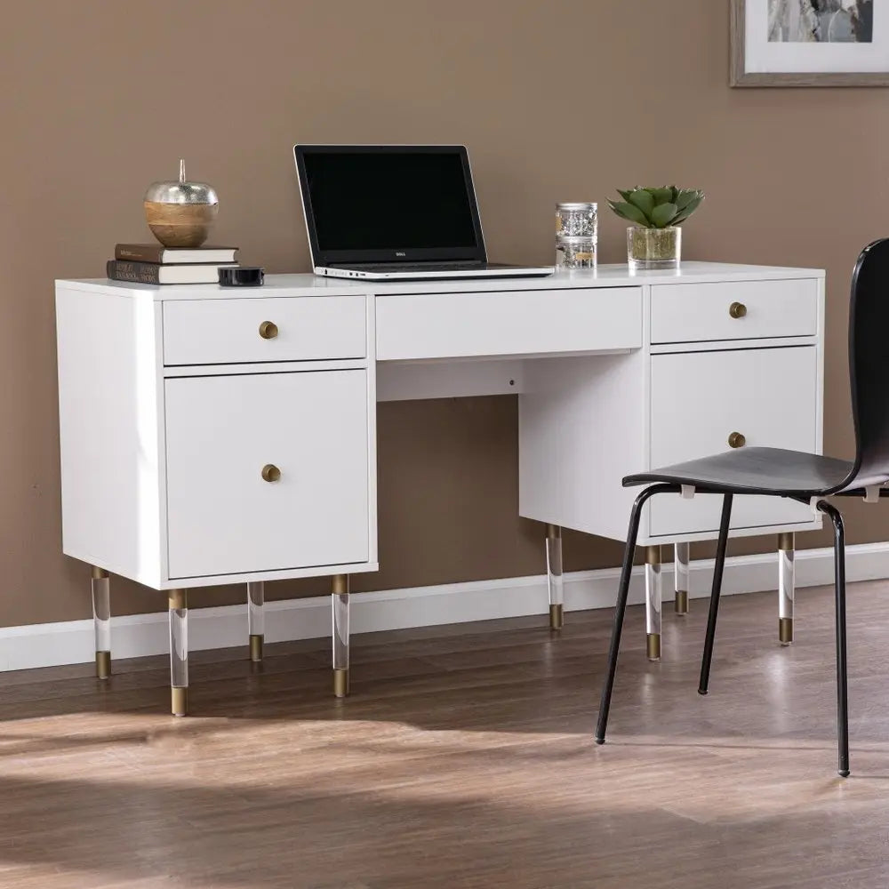 55" White Writing Desk With Four Drawers - NOBLE HOME INTERIORS