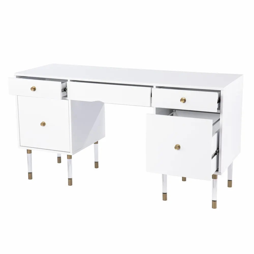 55" White Writing Desk With Four Drawers - NOBLE HOME INTERIORS