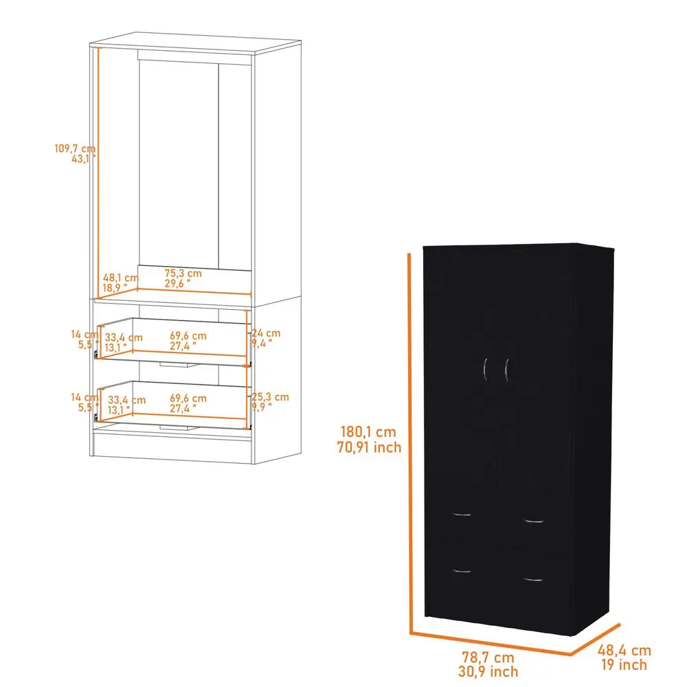71" Black Two Door Two Drawer Combo Dresser HomeRoots