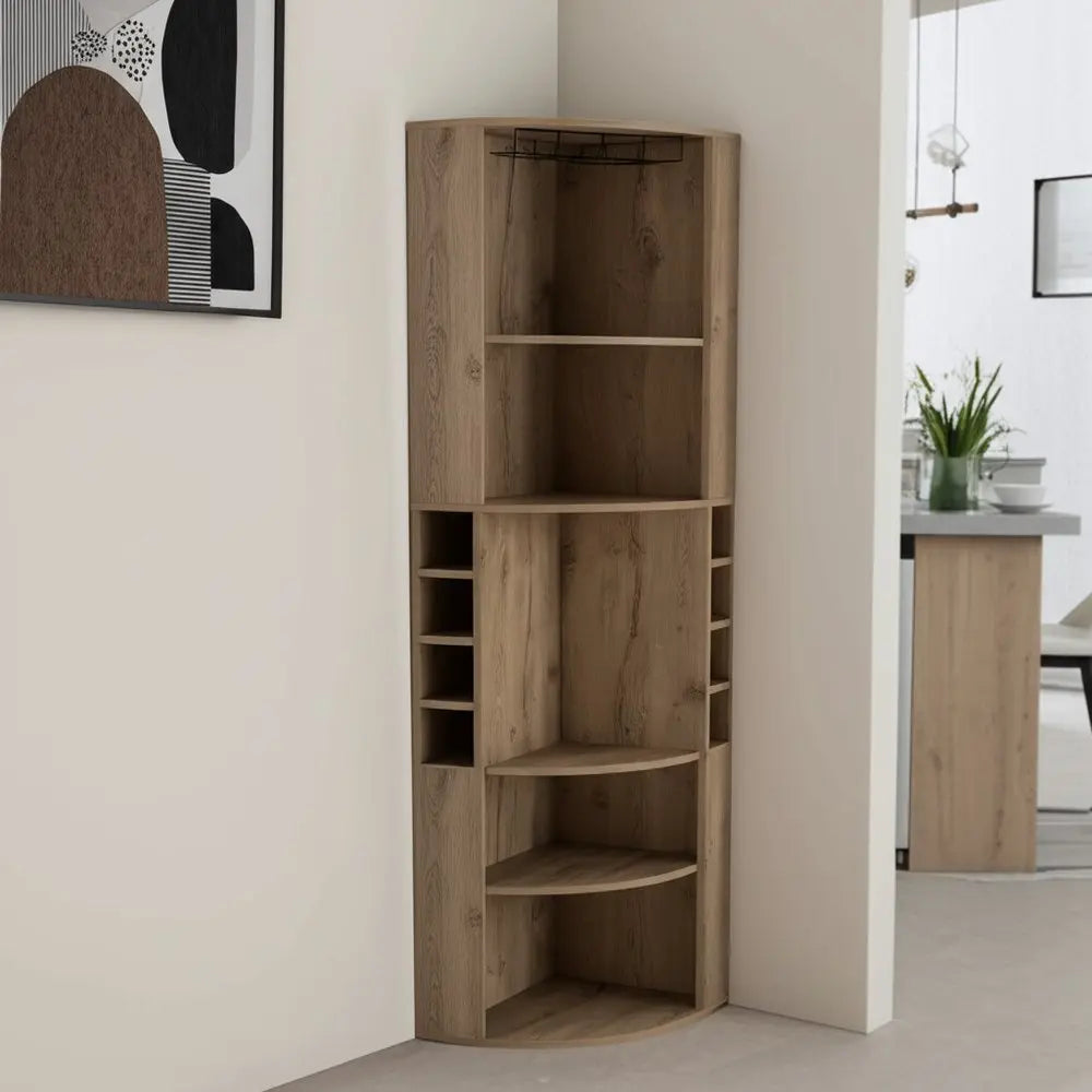 71" Natural Wood Corner Bar Cabinet HomeRoots