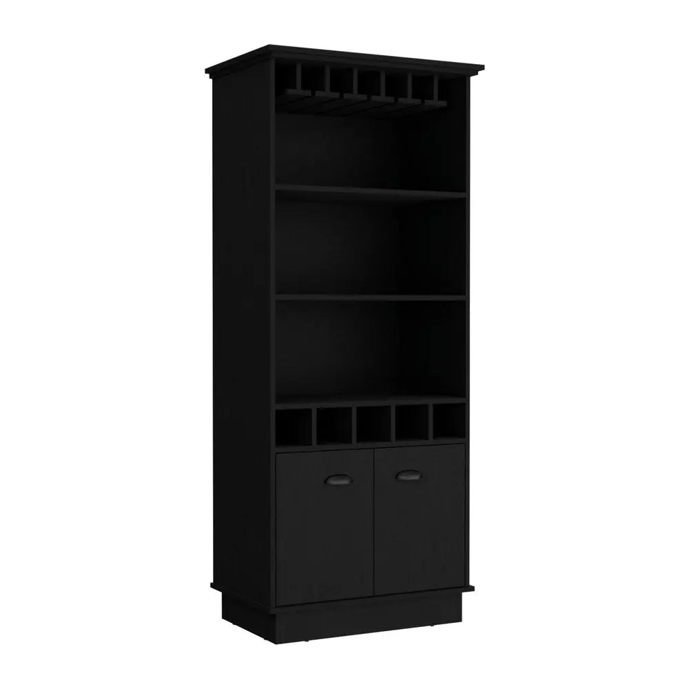 70" Black Wood Bar Cabinet With Two Doors HomeRoots