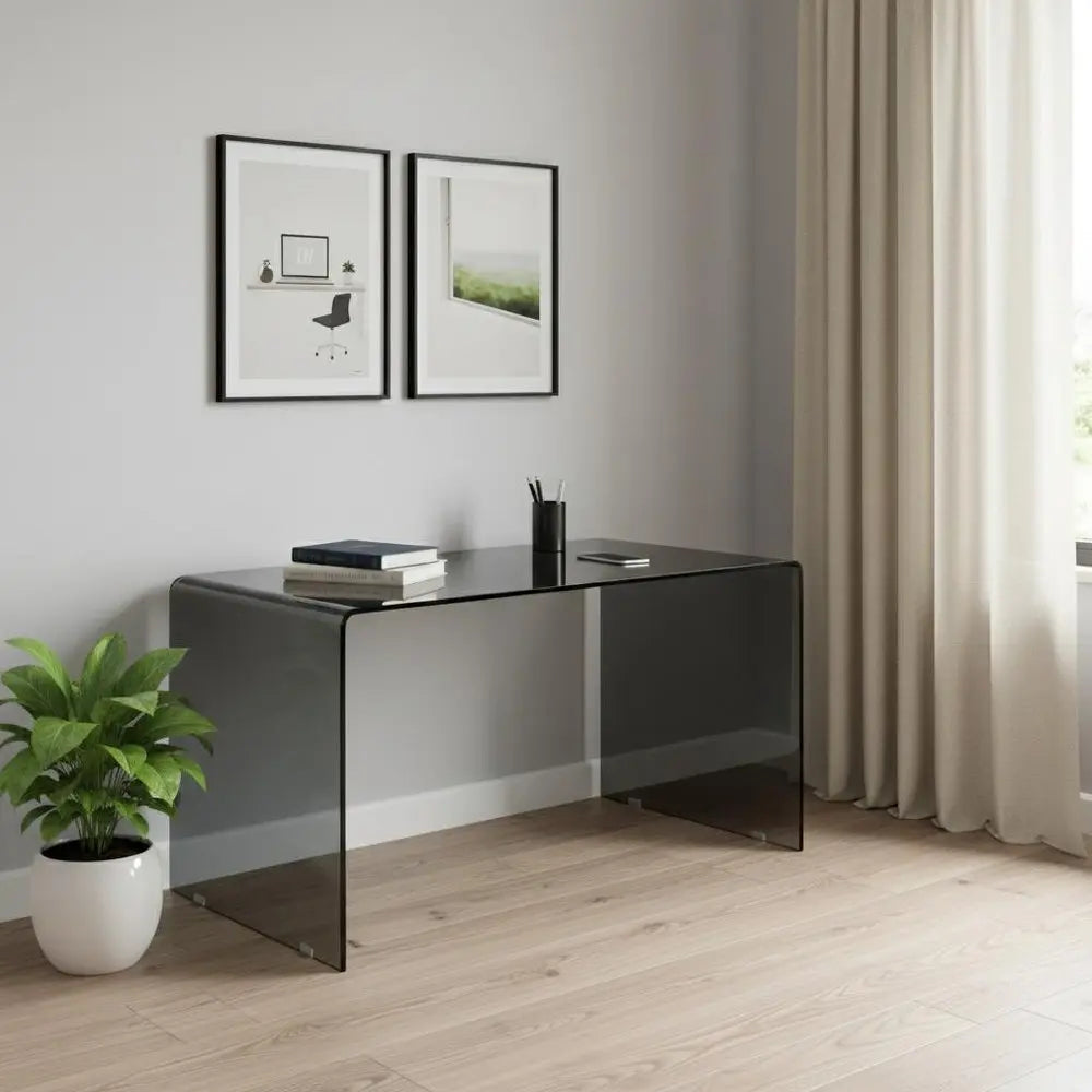 50" Gray Glass U Shape Computer Desk HomeRoots