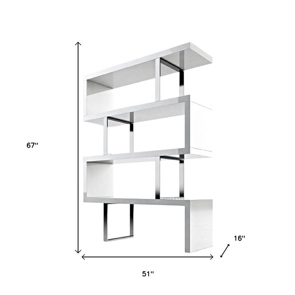 67" White And Silver Metal and Wood Three Tier Etagere Bookcase HomeRoots