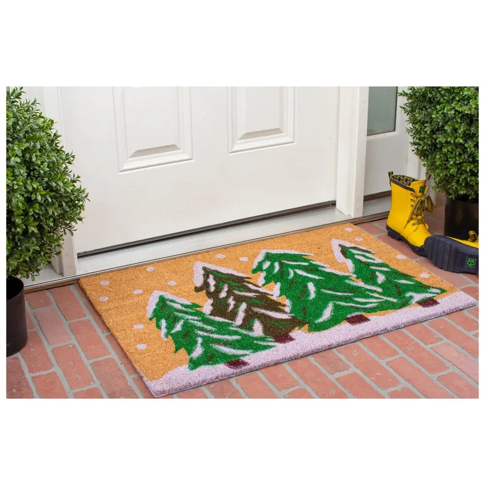 17" X 29" Natural and Green Coir Christmas Trees Outdoor Christmas Door Mat HomeRoots