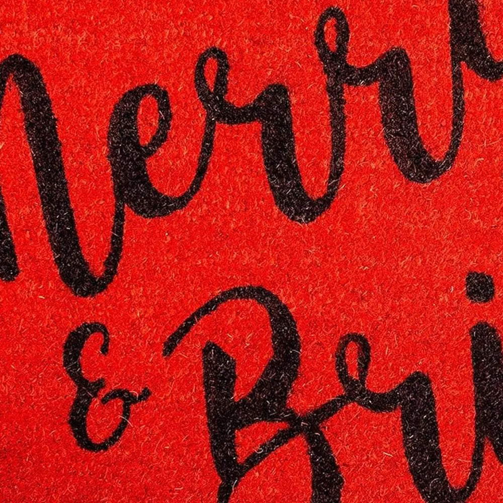17" X 29" Red and Black Coir Merry and Bright Outdoor Christmas Door Mat HomeRoots
