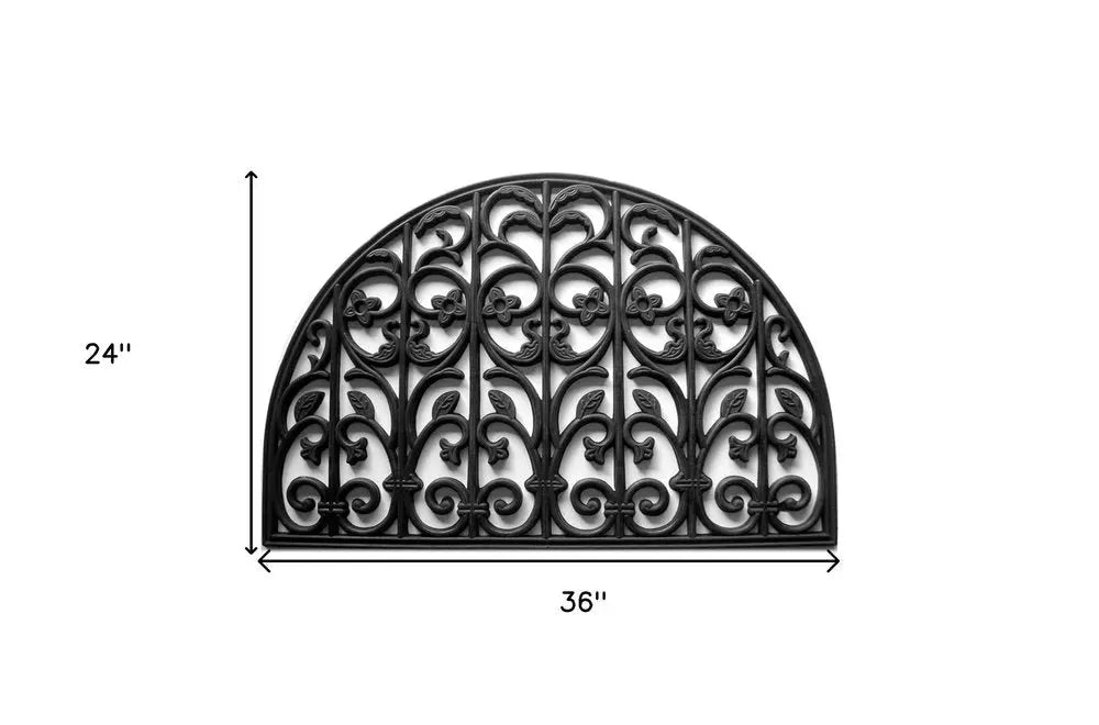 24" X 36" Black Rubber Scrollwork Outdoor Semi Circle Door Mat HomeRoots