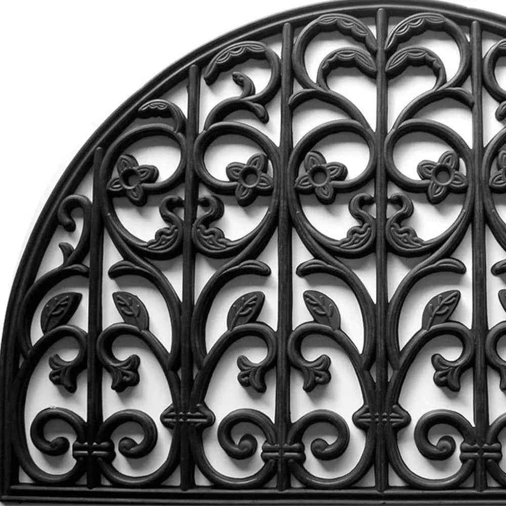 24" X 36" Black Rubber Scrollwork Outdoor Semi Circle Door Mat HomeRoots