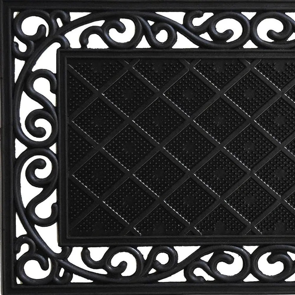 18" X 30" Black Rubber Geometric Outdoor Door Mat HomeRoots