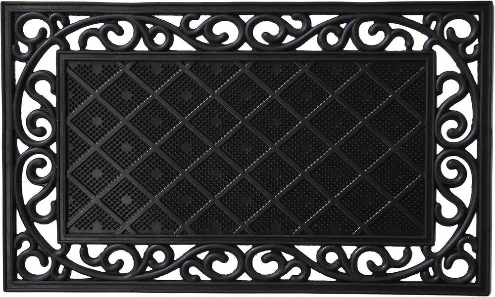 18" X 30" Black Rubber Geometric Outdoor Door Mat HomeRoots