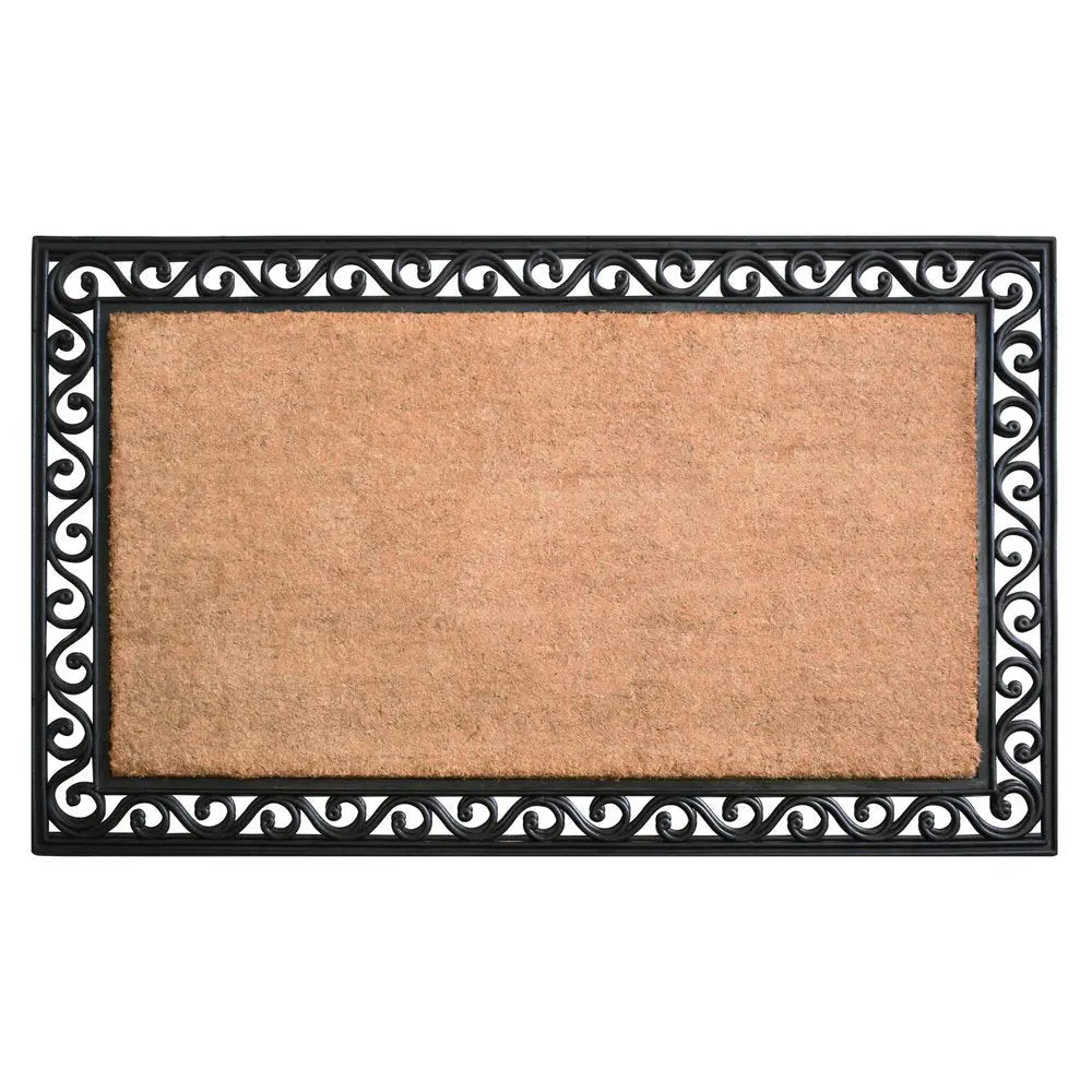 22" X 36" Natural and Black Coir Scrollwork Outdoor Door Mat