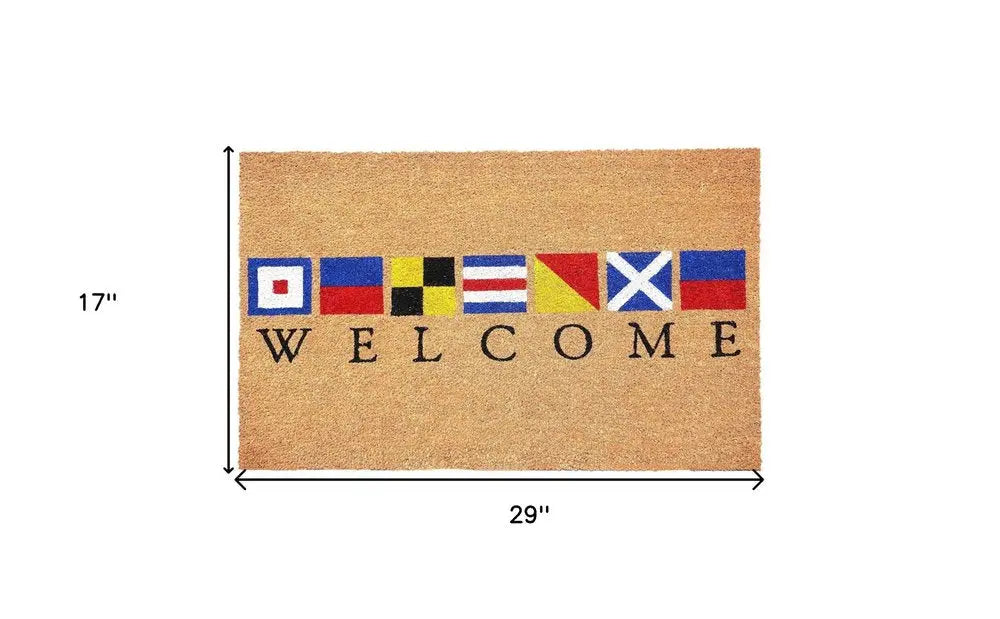 17" X 29" Natural Blue and Red Coir Nautical Flag Welcome Outdoor Door Mat HomeRoots