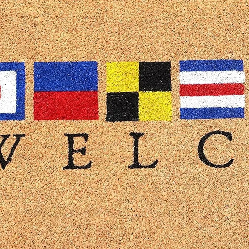 17" X 29" Natural Blue and Red Coir Nautical Flag Welcome Outdoor Door Mat HomeRoots