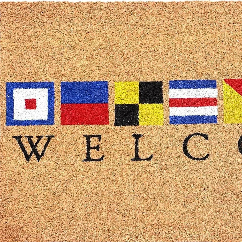 17" X 29" Natural Blue and Red Coir Nautical Flag Welcome Outdoor Door Mat HomeRoots