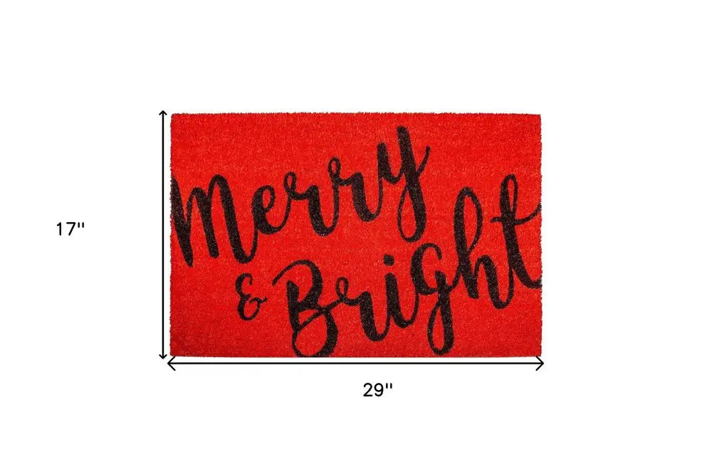 17" X 29" Red and Black Coir Merry and Bright Outdoor Christmas Door Mat HomeRoots