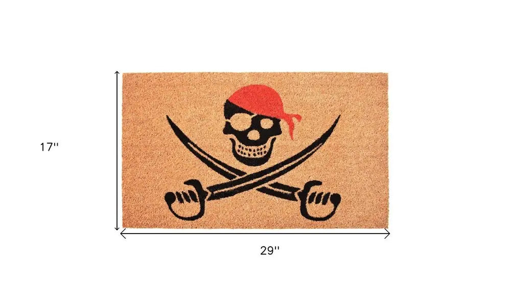 17" X 29" Natural Red and Black Coir Pirate Outdoor Halloween Door Mat HomeRoots