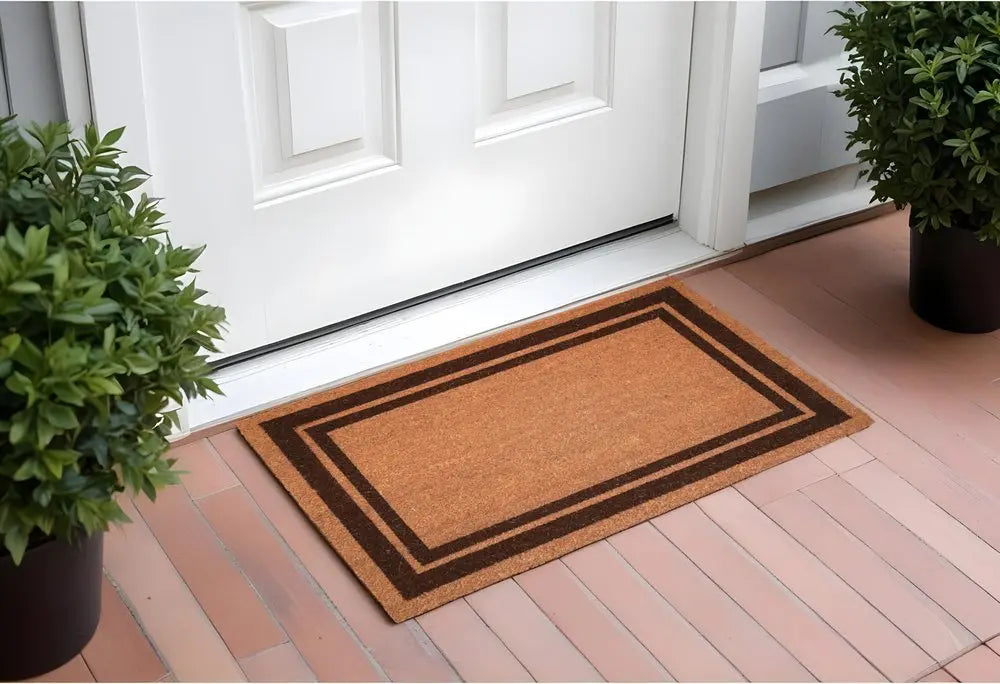 24" X 36" Natural and Black Coir Geometric Outdoor Door Mat HomeRoots