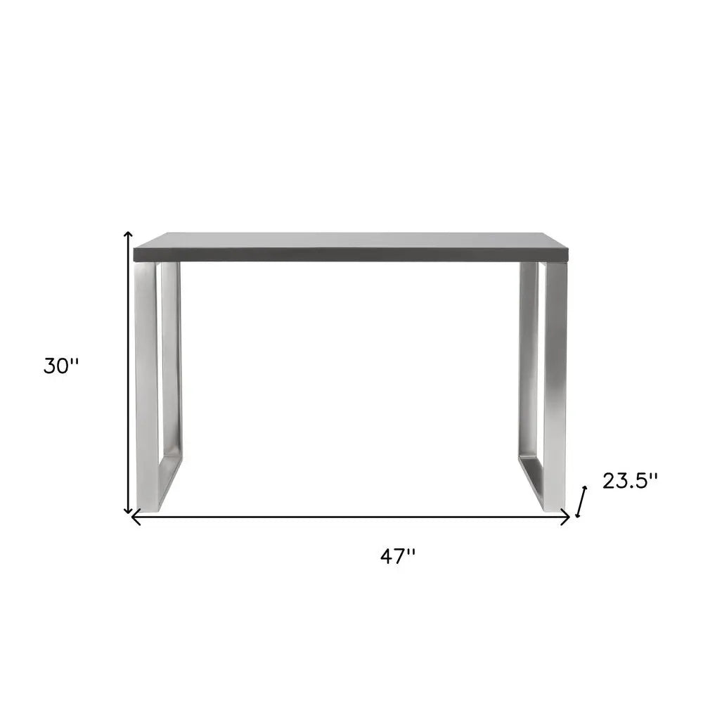 47" Gray and Silver Wood and Stainless Steel Sled Writing Desk HomeRoots