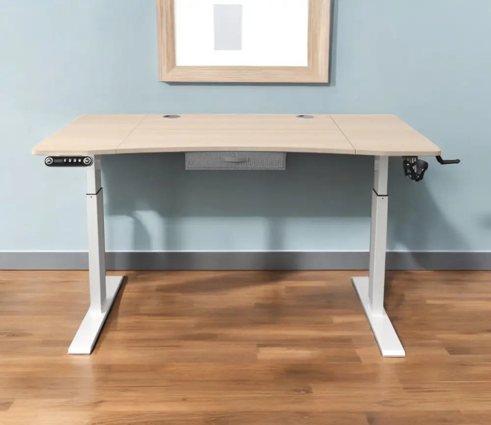 Adjustable Height Oak and White Metal And Wood Hi Low Sit Or Stand Desk HomeRoots