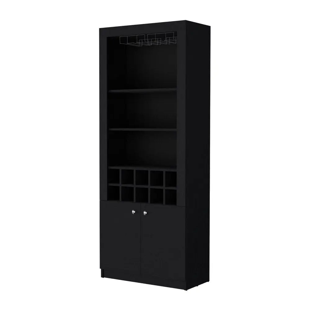 75" Black Wood Bar Cabinet With Two Doors HomeRoots