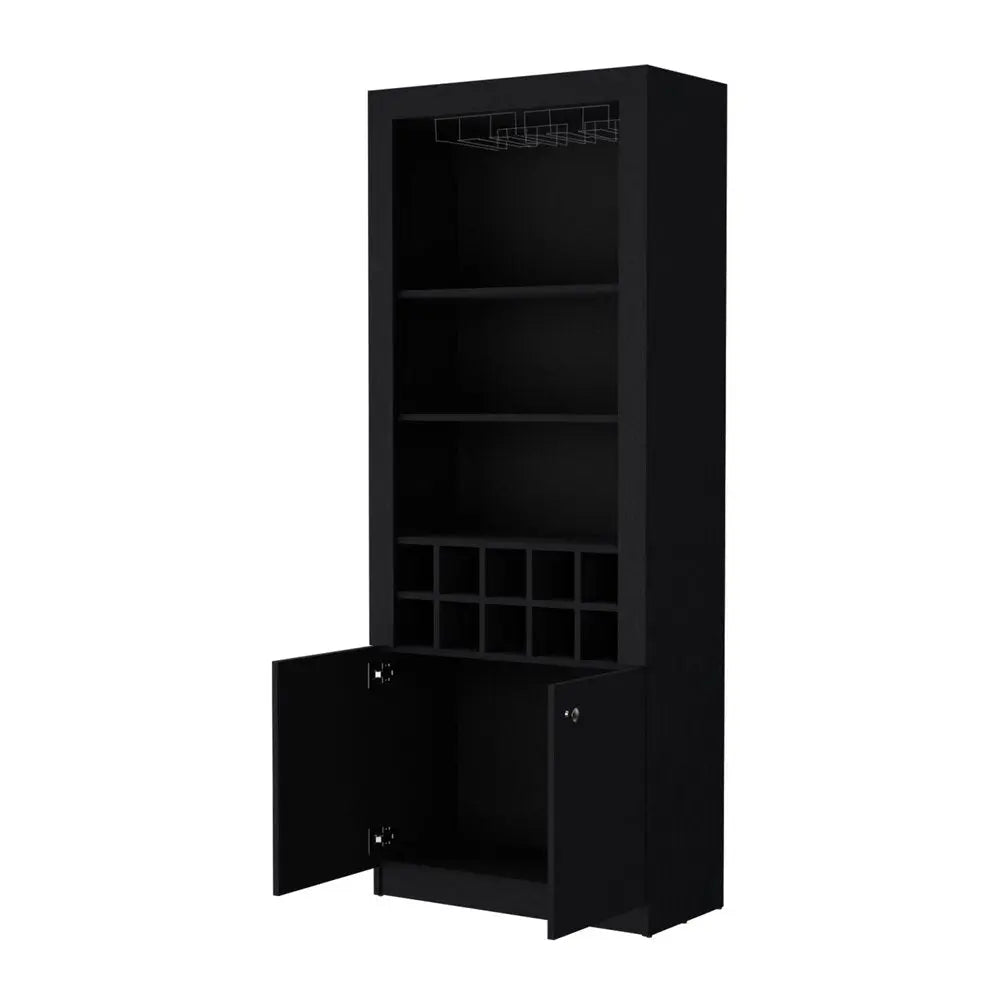 75" Black Wood Bar Cabinet With Two Doors HomeRoots